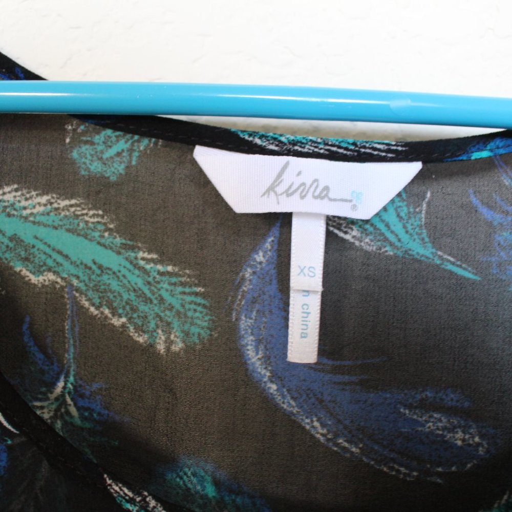 Kira | Sheer Feather Print Ruffle Tank Top | Black/Blue | Pacsun - Picture 4 of 4